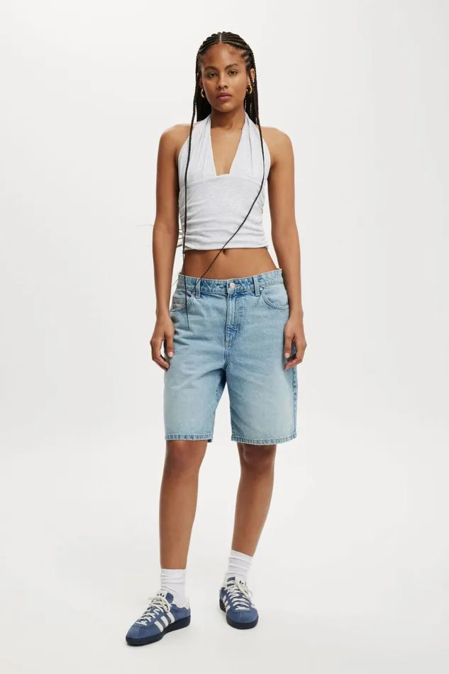 Women Tops Cotton On Staple Rib Rouched Halter Top Grey Marle