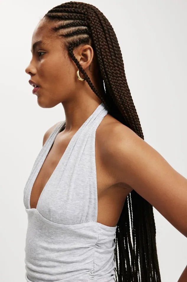 Women Tops Cotton On Staple Rib Rouched Halter Top Grey Marle