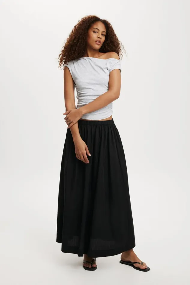 Women Tops Cotton On Staple Rib Rouched Short Sleeve Top Grey Marle