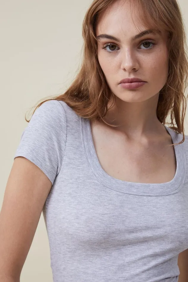 Women Tops Cotton On Staple Rib Scoop Neck Short Sleeve Top Grey Marle Women Tops Cotton On Staple Rib Scoop Neck Short Sleeve Top Grey Marle