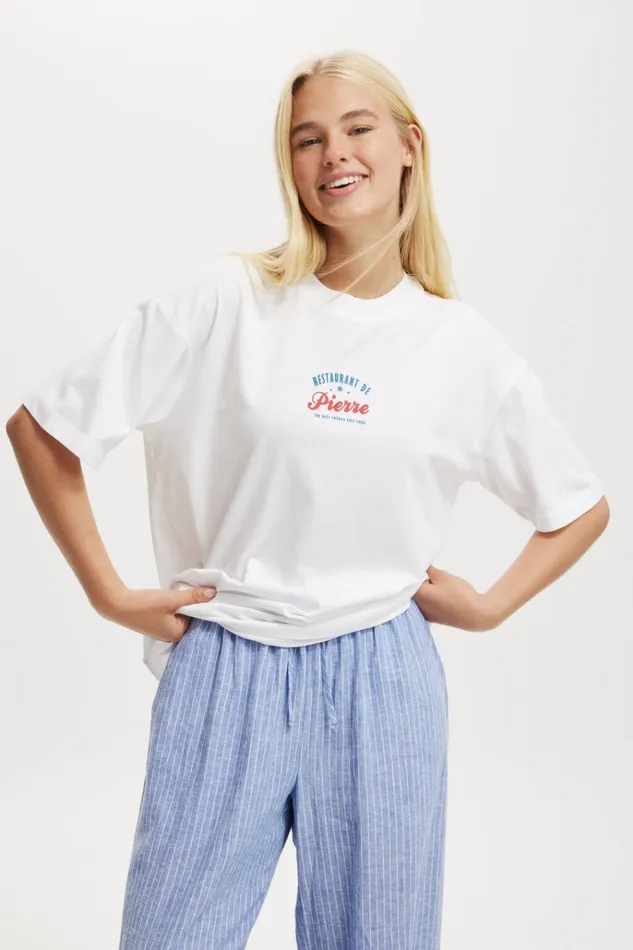 Women Tops Cotton On The Boxy Graphic Tee Restaurant De Pierre White