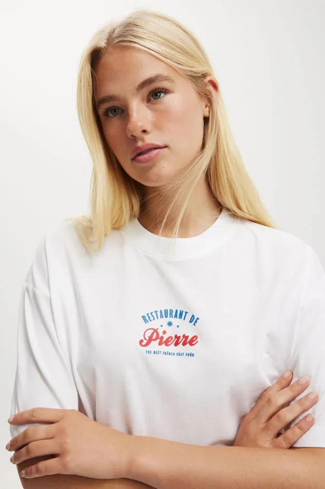 Women Tops Cotton On The Boxy Graphic Tee Restaurant De Pierre White Women Tops Cotton On The Boxy Graphic Tee Restaurant De Pierre White