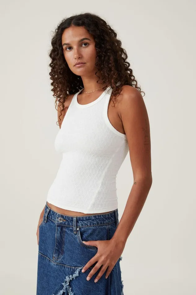 Women Tops Cotton On Tyla High Neck Tank Off White