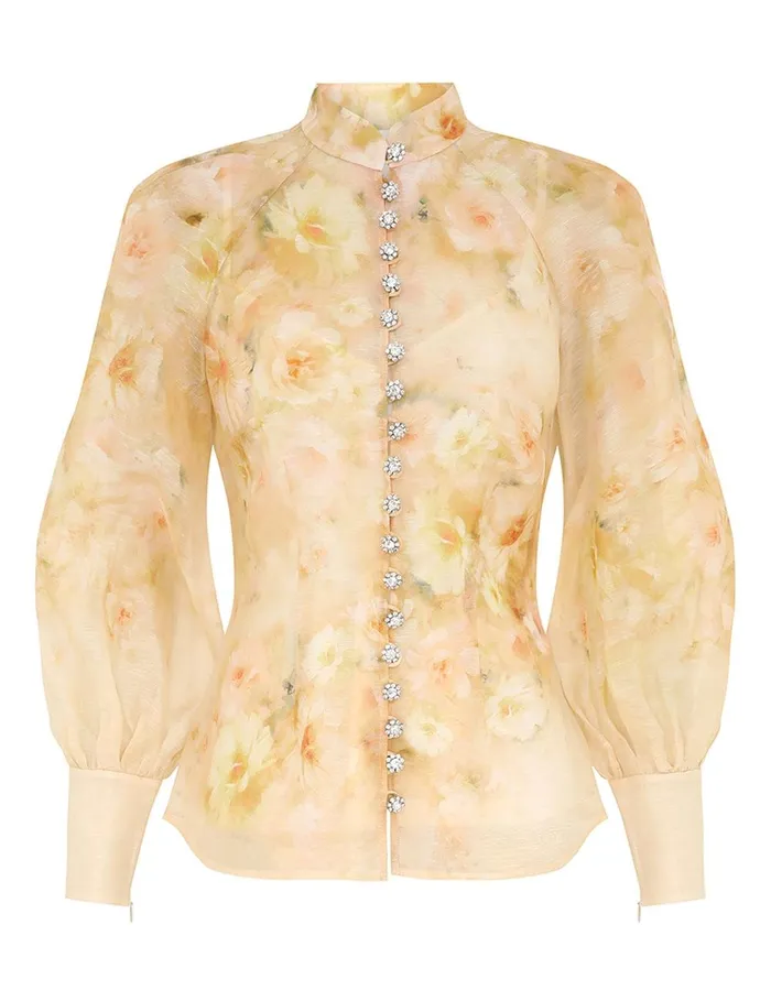 Women Tops Zimmermann Crush Buttoned Blouse Yellow Floral