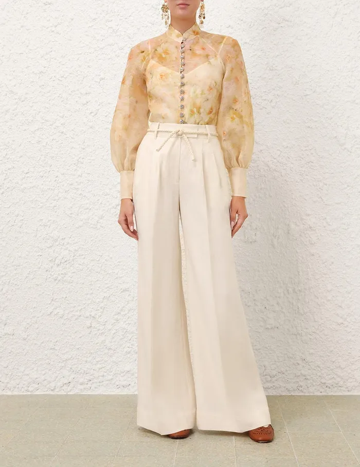 Women Tops Zimmermann Crush Buttoned Blouse Yellow Floral