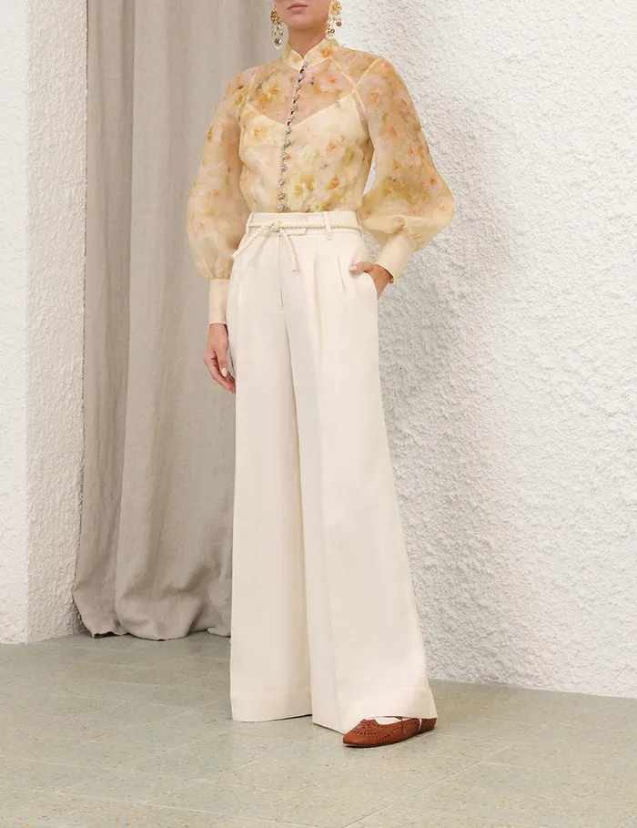 Women Tops Zimmermann Crush Buttoned Blouse Yellow Floral