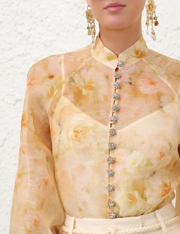 Women Tops Zimmermann Crush Buttoned Blouse Yellow Floral