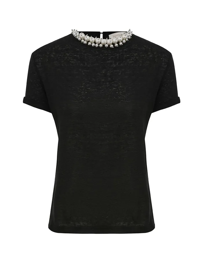 Women Tops Zimmermann Crush Embellished Tee Black