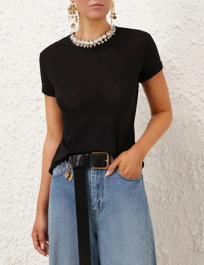 Women Tops Zimmermann Crush Embellished Tee Black