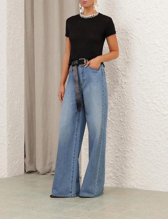 Women Tops Zimmermann Crush Embellished Tee Black