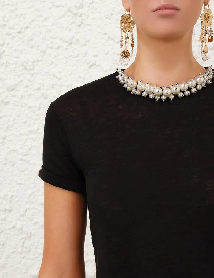 Women Tops Zimmermann Crush Embellished Tee Black