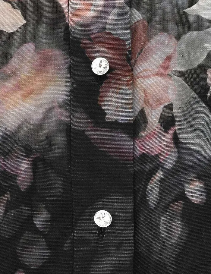 Women Tops Zimmermann Crush Frill Sleeve Blouse Black Floral