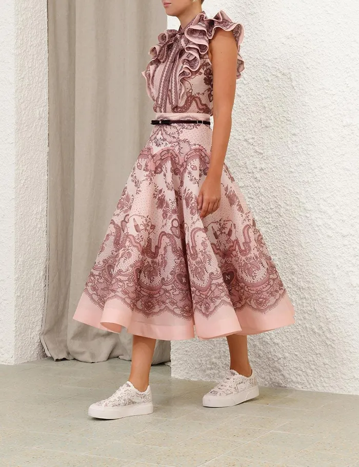 Women Tops Zimmermann Crush Frilled Fitted Blouse Pink Lace Print