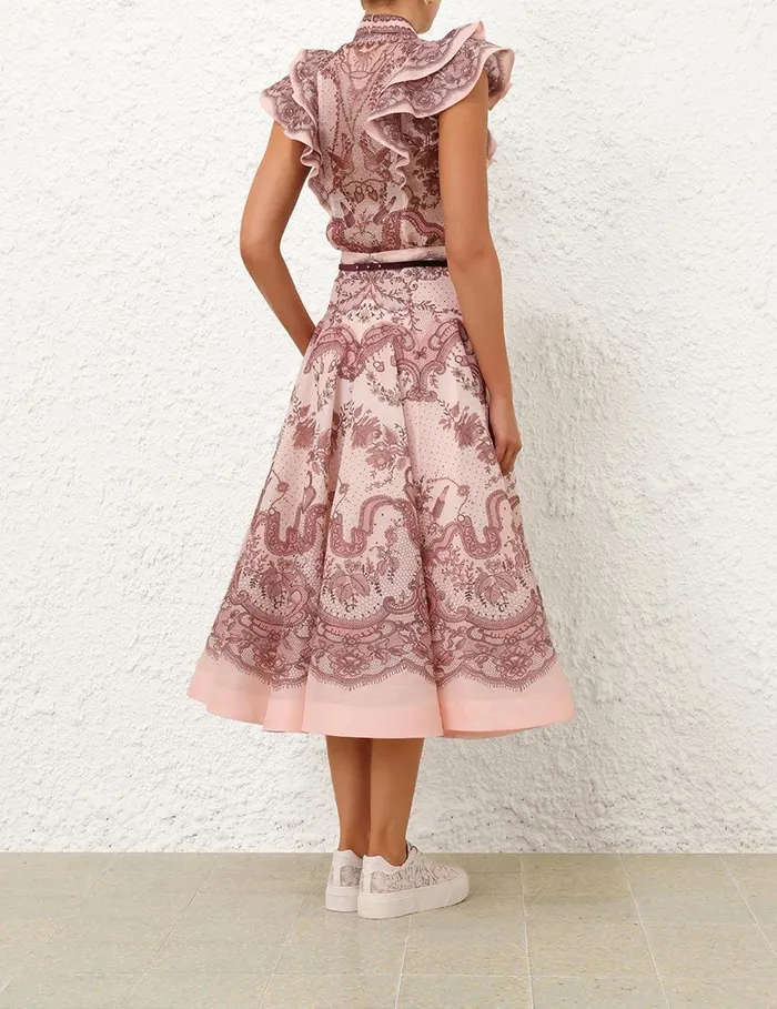 Women Tops Zimmermann Crush Frilled Fitted Blouse Pink Lace Print