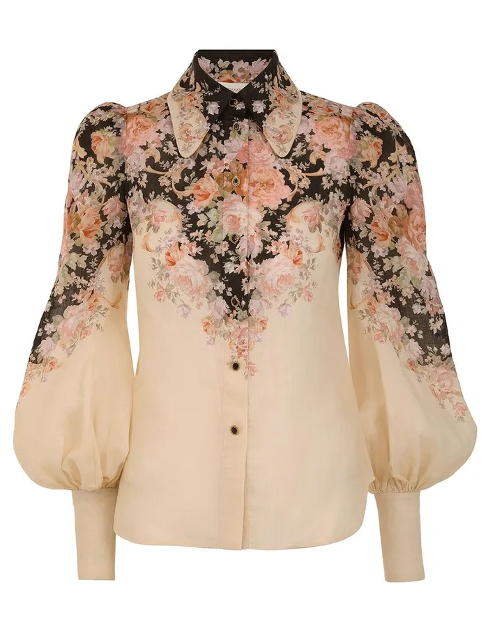 Women Tops Zimmermann Illustration Body Shirt Tea Rococo Floral