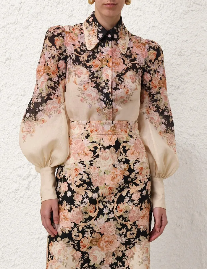 Women Tops Zimmermann Illustration Body Shirt Tea Rococo Floral