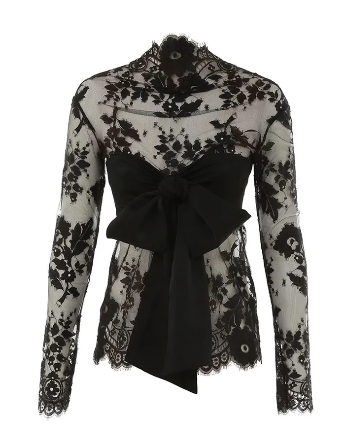 Women Tops Zimmermann Illustration Lace Bow Bodice Black