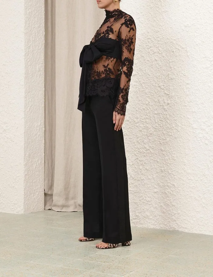 Women Tops Zimmermann Illustration Lace Bow Bodice Black