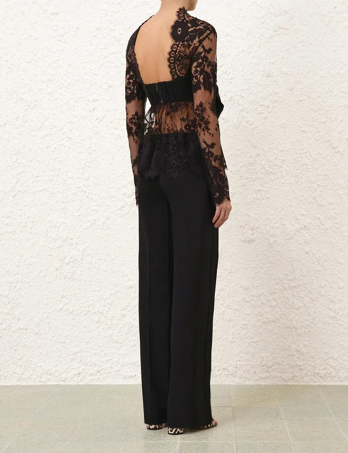 Women Tops Zimmermann Illustration Lace Bow Bodice Black