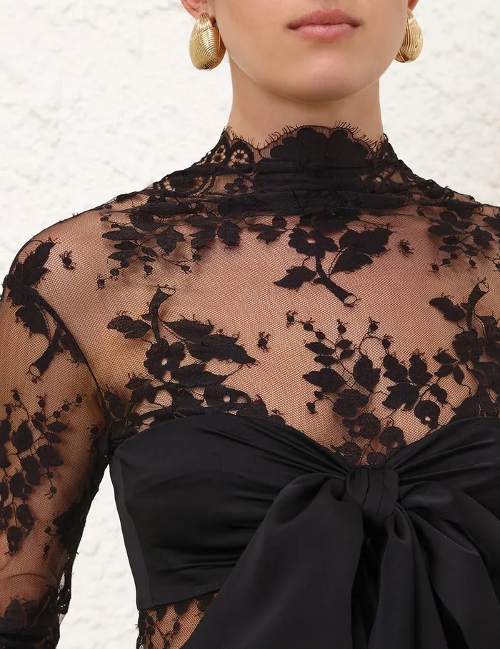 Women Tops Zimmermann Illustration Lace Bow Bodice Black
