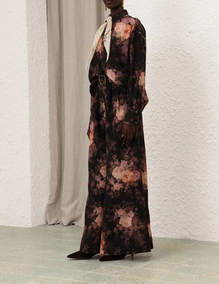 Women Tops Zimmermann Illustration Lace Scarf Shirt Black Rococo Floral