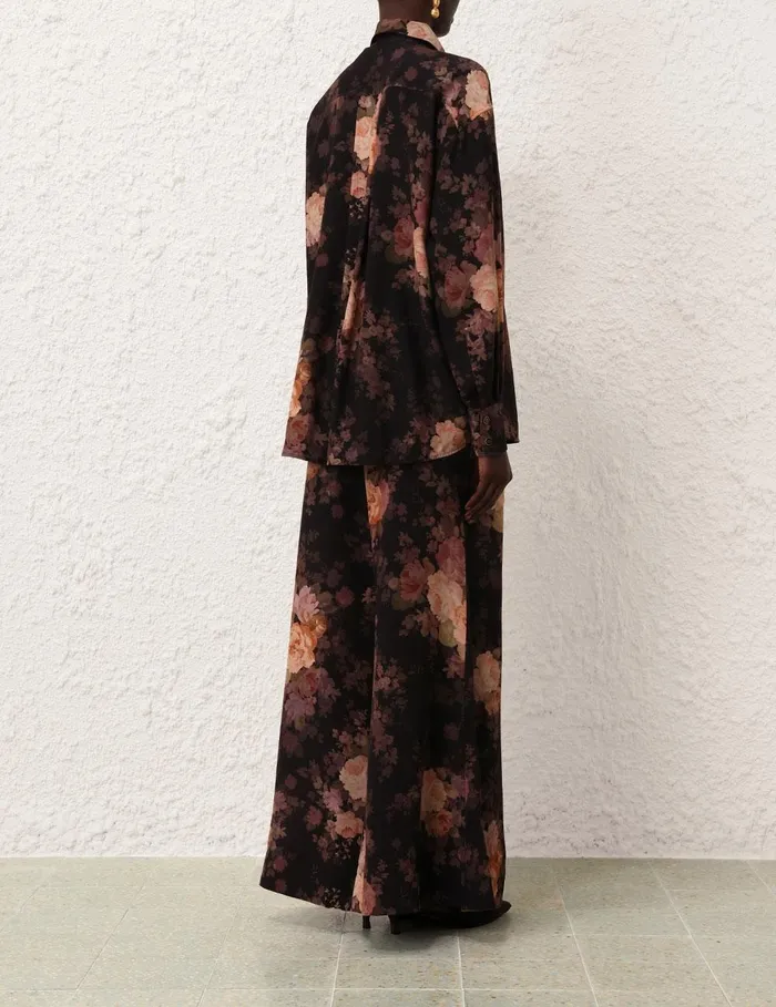 Women Tops Zimmermann Illustration Lace Scarf Shirt Black Rococo Floral