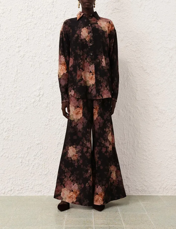 Women Tops Zimmermann Illustration Lace Scarf Shirt Black Rococo Floral