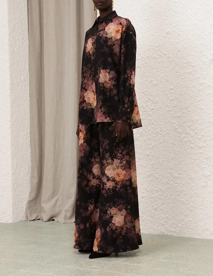 Women Tops Zimmermann Illustration Lace Scarf Shirt Black Rococo Floral