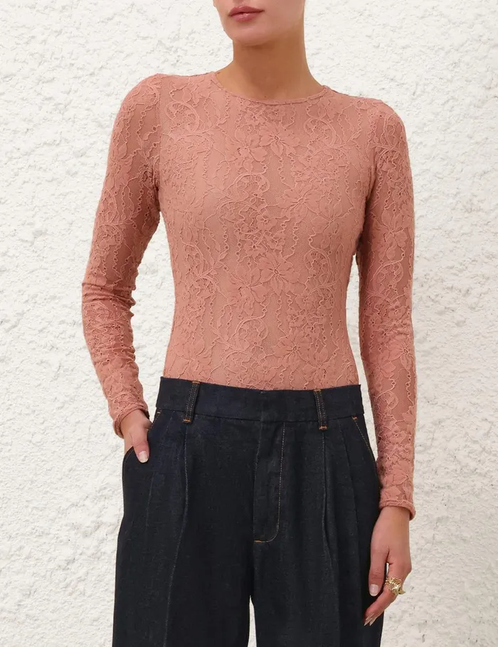 Women Tops Zimmermann Lace Bodysuit Blush