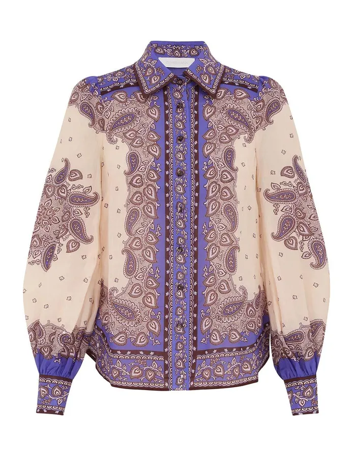 Women Tops Zimmermann Maxine Blouson Shirt Purple Paisley