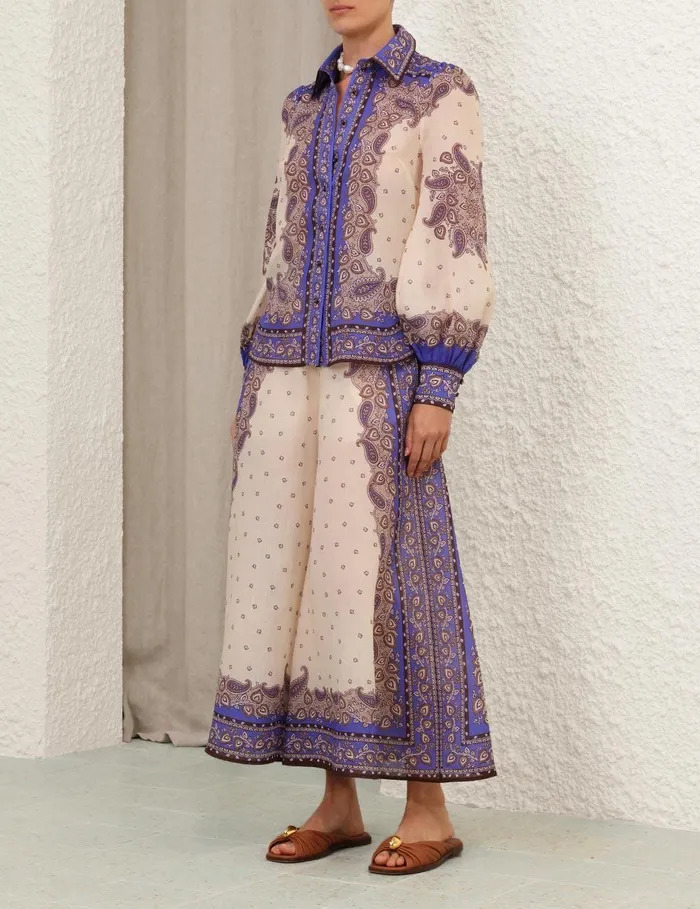 Women Tops Zimmermann Maxine Blouson Shirt Purple Paisley