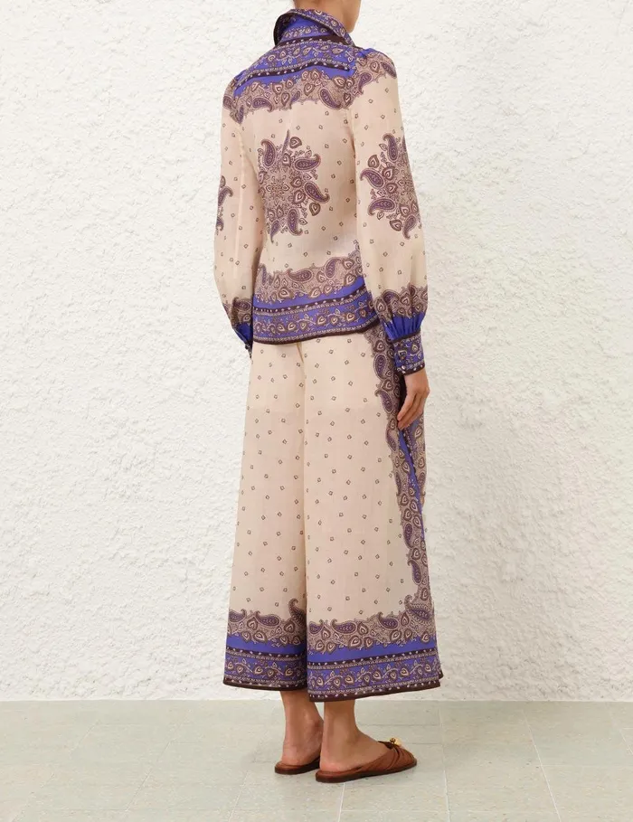 Women Tops Zimmermann Maxine Blouson Shirt Purple Paisley