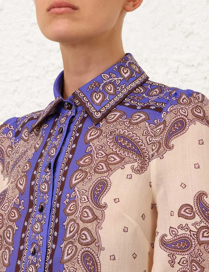 Women Tops Zimmermann Maxine Blouson Shirt Purple Paisley