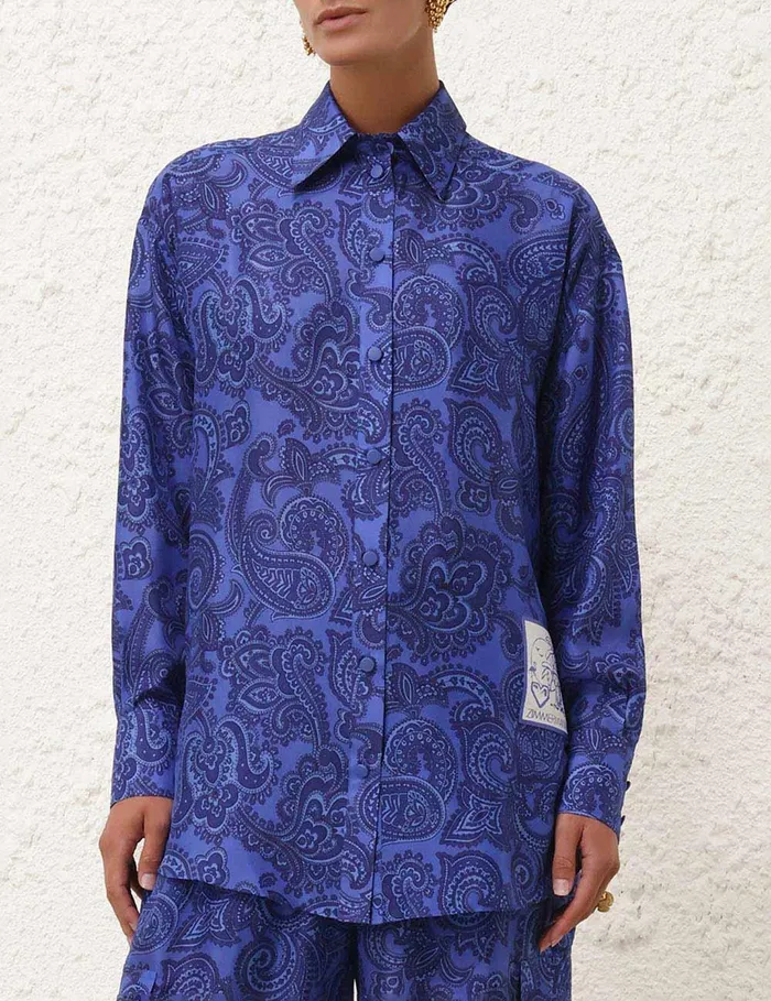 Women Tops Zimmermann Ottie Relaxed Shirt Blue Paisley