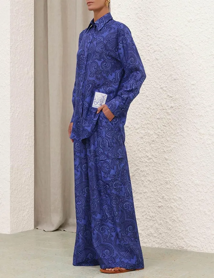 Women Tops Zimmermann Ottie Relaxed Shirt Blue Paisley