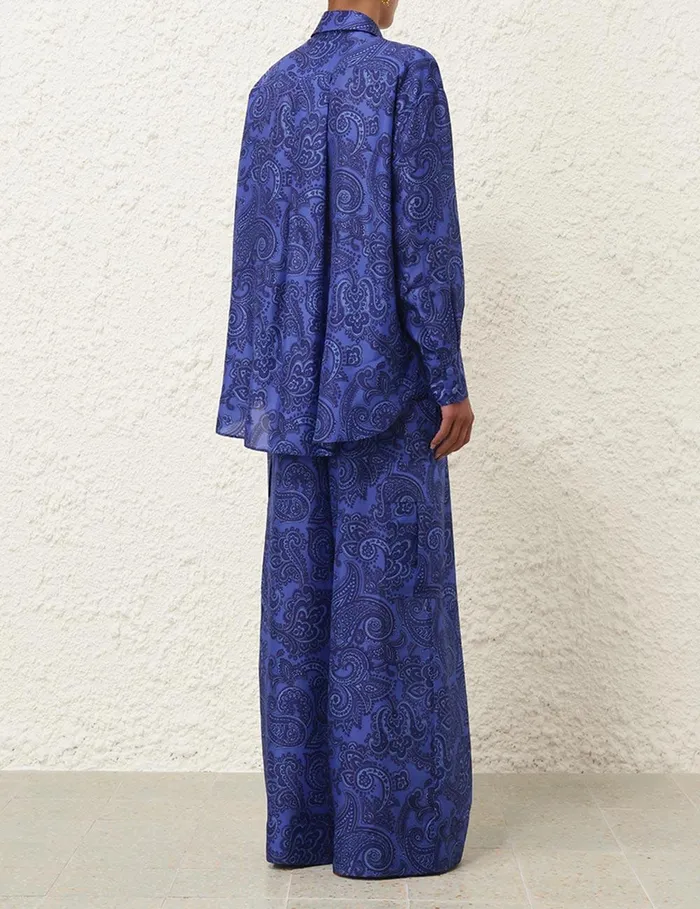 Women Tops Zimmermann Ottie Relaxed Shirt Blue Paisley