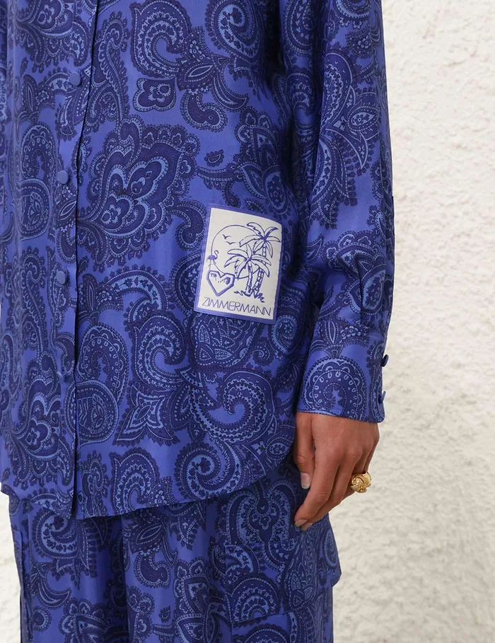 Women Tops Zimmermann Ottie Relaxed Shirt Blue Paisley