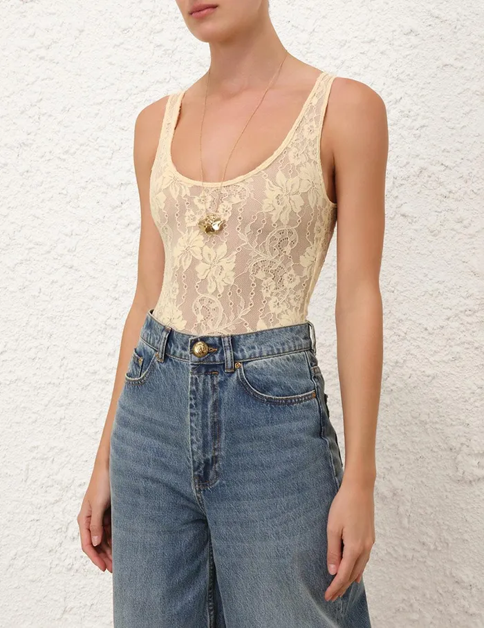 Women Tops Zimmermann Scoop Neck Bodysuit Tea
