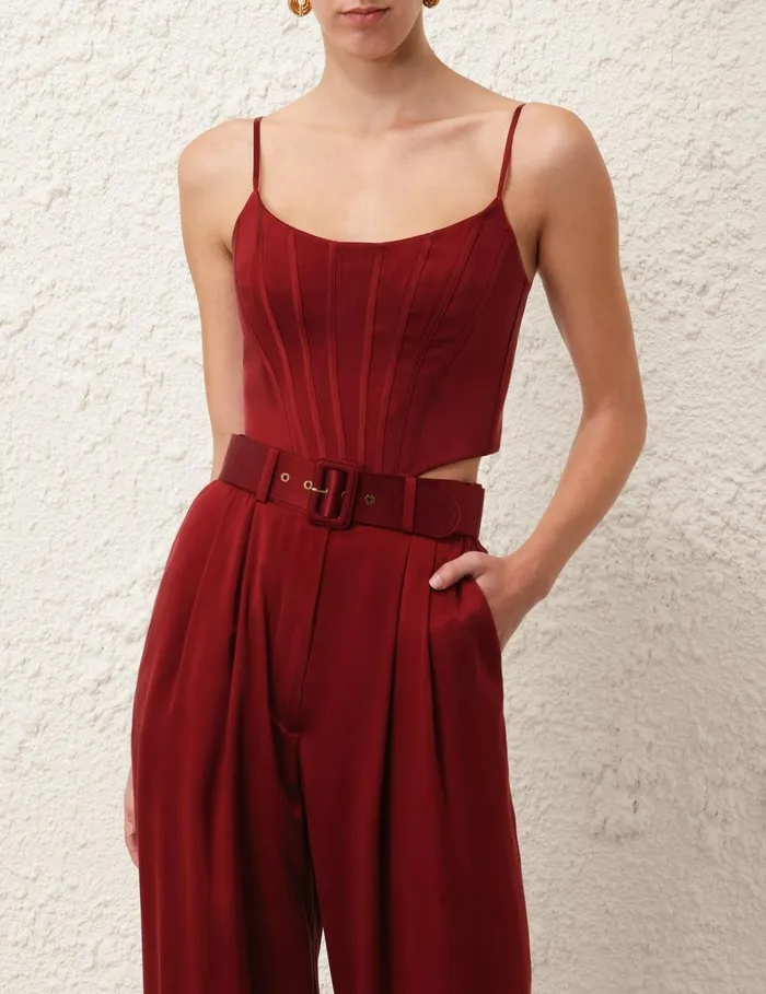 Women Tops Zimmermann Silk Corset Top Burgundy