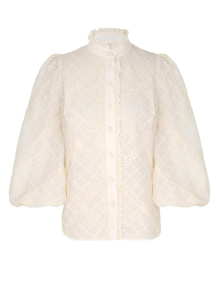 Women Tops Zimmermann Tallow Lace Trim Shirt Tea