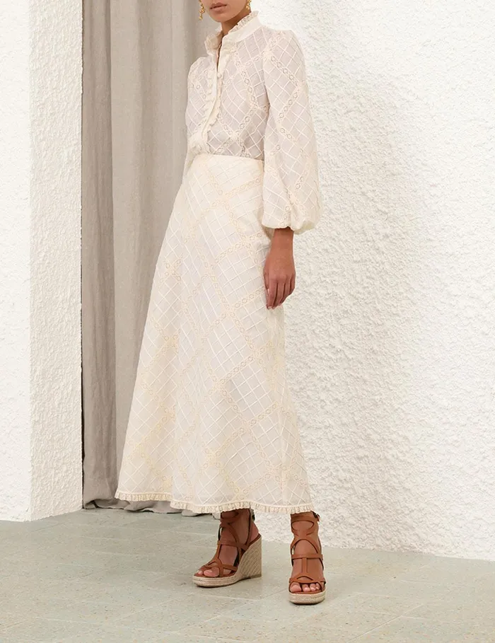Women Tops Zimmermann Tallow Lace Trim Shirt Tea