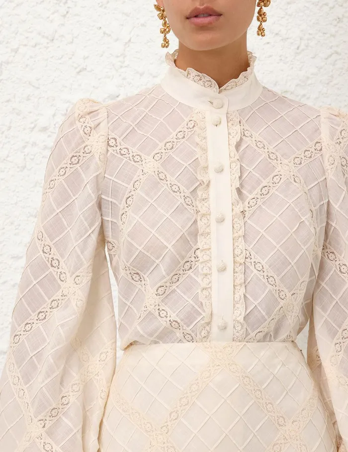 Women Tops Zimmermann Tallow Lace Trim Shirt Tea