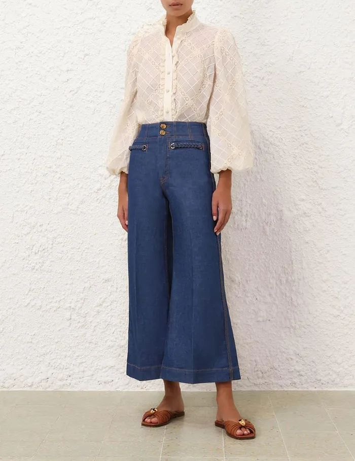 Women Tops Zimmermann Tallow Lace Trim Shirt Tea