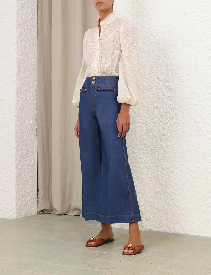 Women Tops Zimmermann Tallow Lace Trim Shirt Tea