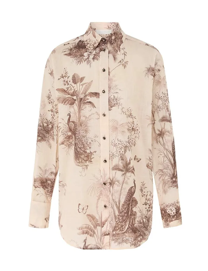 Women Tops Zimmermann Waverly Button Up Shirt Beige Palm