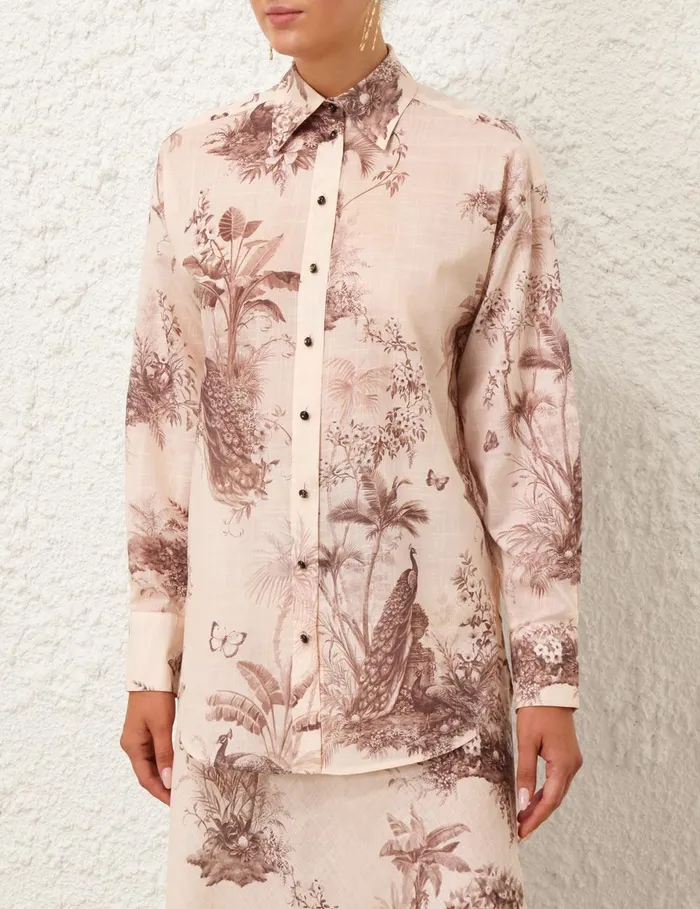 Women Tops Zimmermann Waverly Button Up Shirt Beige Palm