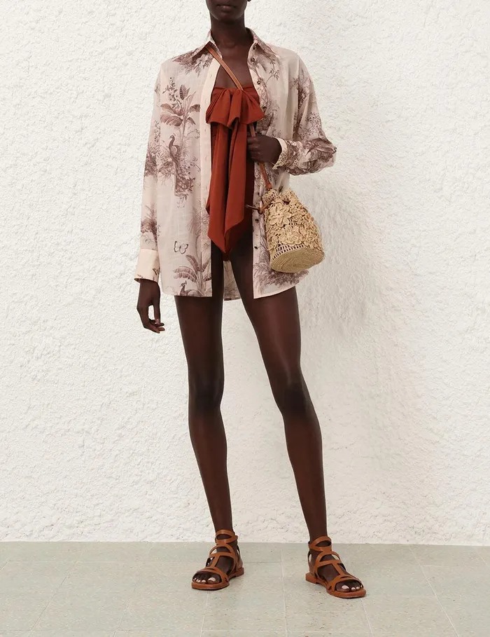 Women Tops Zimmermann Waverly Button Up Shirt Beige Palm
