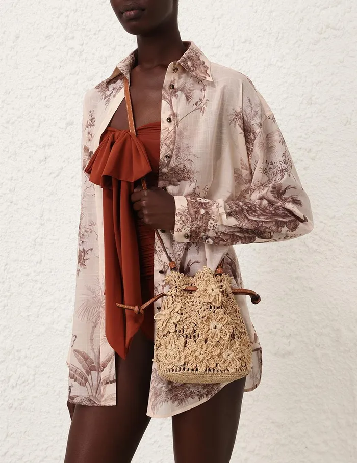 Women Tops Zimmermann Waverly Button Up Shirt Beige Palm