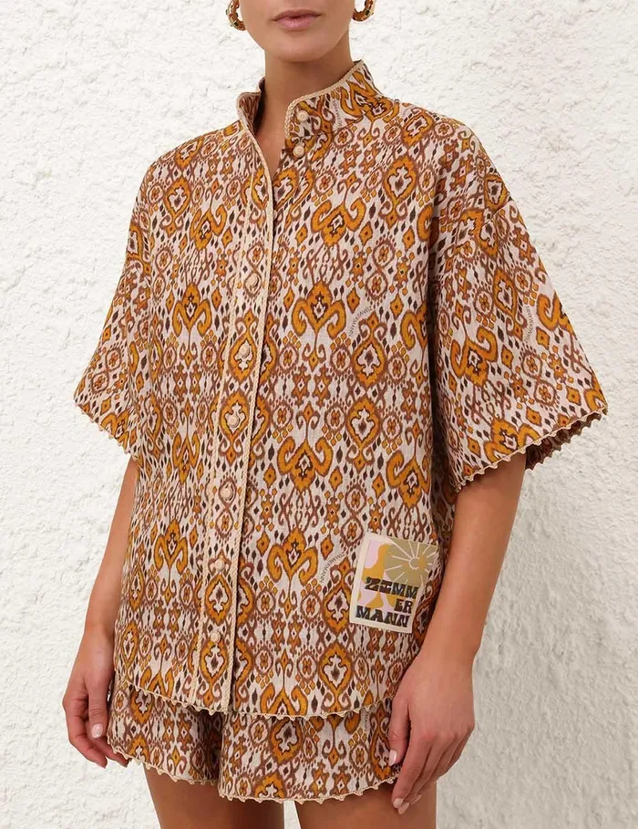 Women Tops Zimmermann Wylie Relaxed Shirt Orange Ikat