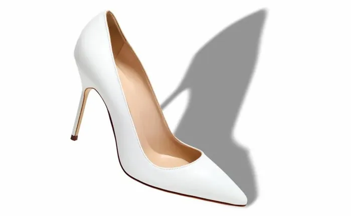 Women White Calf Leather Pointed Toe Pumps Manolo Blahnik Pumps